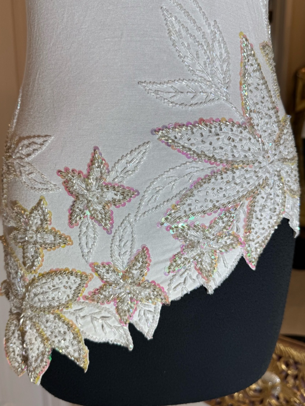 White Embellished hand beaded stretch Halter Camisole Top - Picture 2 of 6